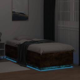 Berkfield Home Bed Frame with LED without Mattress Smoked Oak 100x200 cm in Brown - thumbnail 4