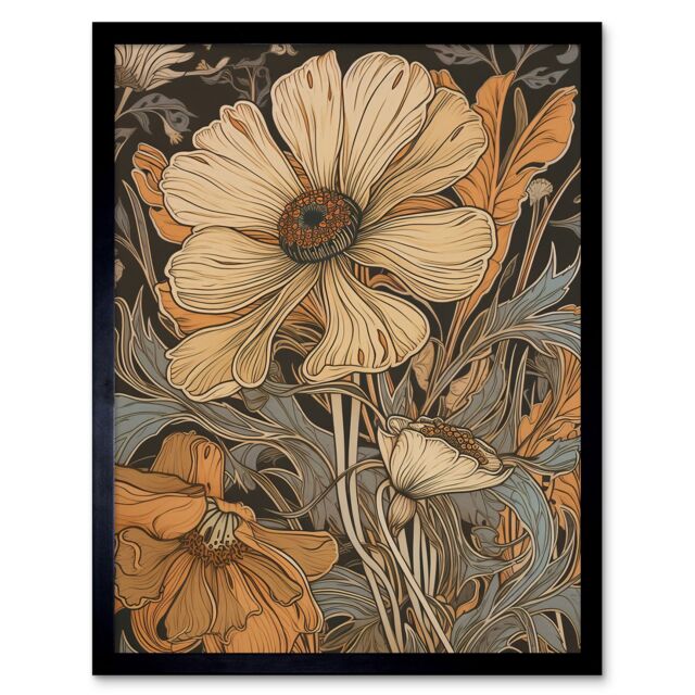 "Artery8 Wall Art Print Spring Wildflowers Pastel Colour Art Framed in Black - Size: W12"" x H16""" - image 1