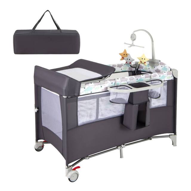 CASART Pack & Play Foldable Baby Nursery Center With Diaper Changing Table in Grey - image 1