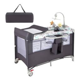 CASART Pack & Play Foldable Baby Nursery Center With Diaper Changing Table in Grey - thumbnail 1