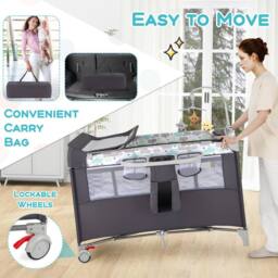 CASART Pack & Play Foldable Baby Nursery Center With Diaper Changing Table in Grey - thumbnail 7