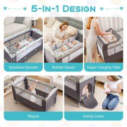 CASART Pack & Play Foldable Baby Nursery Center With Diaper Changing Table in Grey - thumbnail 8