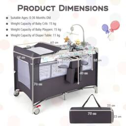 CASART Pack & Play Foldable Baby Nursery Center With Diaper Changing Table in Grey - thumbnail 2