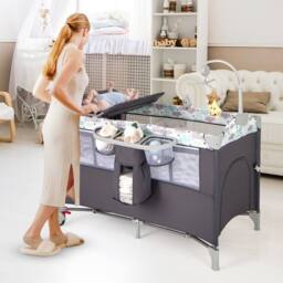 CASART Pack & Play Foldable Baby Nursery Center With Diaper Changing Table in Grey - thumbnail 4