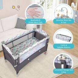 CASART Pack & Play Foldable Baby Nursery Center With Diaper Changing Table in Grey - thumbnail 9