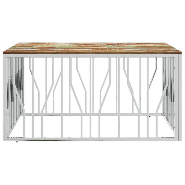 Berkfield Home Modern Coffee Table Silver Stainless Steel & Solid Wood Reclaimed - image 1