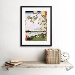 "Artery8 Japanese Woodblock Cherry Blossom Ships On Water Framed Wall Art Print - Size: W12"" x H16""" - thumbnail 2