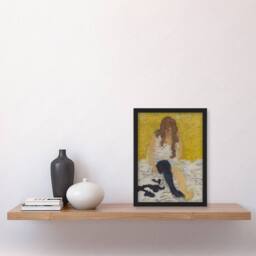 Artery8 Woman Putting on Her Stockings Bonnard Framed Wall Art Print in Yellow - Size: A3 - thumbnail 2