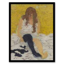 Artery8 Woman Putting on Her Stockings Bonnard Framed Wall Art Print in Yellow - Size: A3 - thumbnail 1