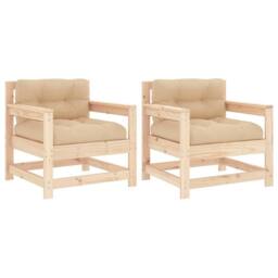 Berkfield Home Garden Chairs with Cushions 2 pcs Solid Wood Pine in Light Tan - thumbnail 1