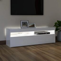 Berkfield Home TV Cabinet with LED Lights High Gloss White 120x35x40 cm - Size: 120 x 35 x 40 cm - thumbnail 3