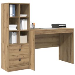 Berkfield Home Desk with Storage Artisan Oak Engineered Wood in Cream - thumbnail 3