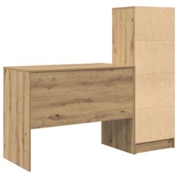 Berkfield Home Desk with Storage Artisan Oak Engineered Wood in Cream - thumbnail 8