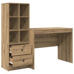 Berkfield Home Desk with Storage Artisan Oak Engineered Wood in Cream - thumbnail 6