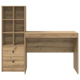 Berkfield Home Desk with Storage Artisan Oak Engineered Wood in Cream - thumbnail 7
