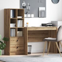 Berkfield Home Desk with Storage Artisan Oak Engineered Wood in Cream