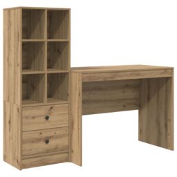 Berkfield Home Desk with Storage Artisan Oak Engineered Wood in Cream - thumbnail 2