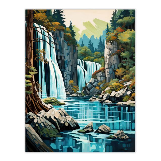"Artery8 Plitvice Lakes National Park Artwork Reserve In Croatia With Waterfalls Extra Large XL Unframed Wall Art Poster Print - Size: W24"" x H32""" - image 1