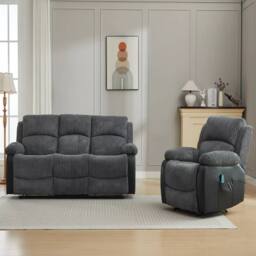 FURNITURE ONE Manual Recliner, Fabric Electric Massage Sofa Suit - 3+1 Seater Set in Grey - thumbnail 2