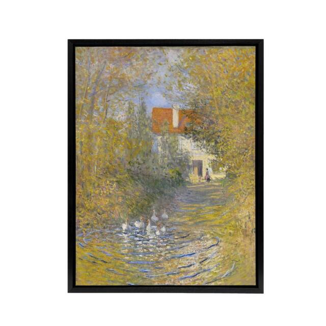 "Artery8 The Geese Impressionist Painting Monet Vintage Framed Canvas Wall Art in Green - Size: W12"" x H16""" - image 1