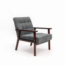 EONLION Accent Chair Wood Frame with Cushion Wide Seat Armchair in Grey