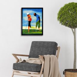 "Artery8 Wall Art Print Abstract Surreal Modern Golf Golfing Couple Playing Art Framed in Black - Size: W12"" x H16""" - thumbnail 2
