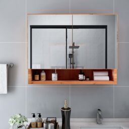 Berkfield Home LED Bathroom Mirror Cabinet Oak 80x15x60 cm MDF in Brown - Size: 80 x 15 x 60 cm - thumbnail 3