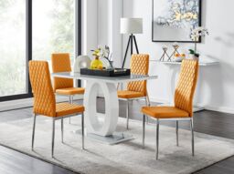 FurnitureboxUK Giovani Grey White Modern High Gloss & Glass Dining Table & 4 Milan Chairs Set in Mustard