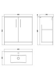 Balterley Bathroom 2 Soft Close Door, Floor Vanity Unit, Midnight Blue, 800mm in Blue - thumbnail 2