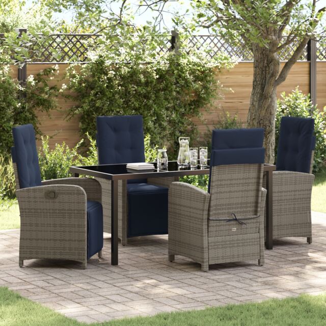 Berkfield Home 5 Piece Garden Dining Set Grey Poly Rattan - image 1
