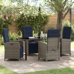 Berkfield Home 5 Piece Garden Dining Set Grey Poly Rattan - thumbnail 1