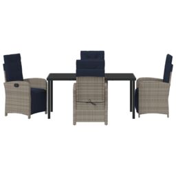 Berkfield Home 5 Piece Garden Dining Set Grey Poly Rattan - thumbnail 7