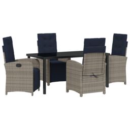 Berkfield Home 5 Piece Garden Dining Set Grey Poly Rattan - thumbnail 2