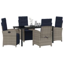 Berkfield Home 5 Piece Garden Dining Set Grey Poly Rattan - thumbnail 3