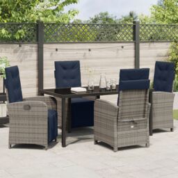 Berkfield Home 5 Piece Garden Dining Set Grey Poly Rattan - thumbnail 4