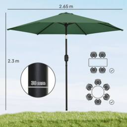 OUTSUNNY 2.6M Garden Parasol Umbrella with Aluminium Pole, Tilt, Crank in Dark Green - Size: 260 cm x 100 cm - thumbnail 3