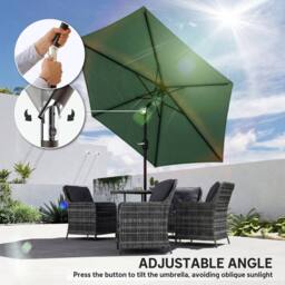 OUTSUNNY 2.6M Garden Parasol Umbrella with Aluminium Pole, Tilt, Crank in Dark Green - Size: 260 cm x 100 cm - thumbnail 5