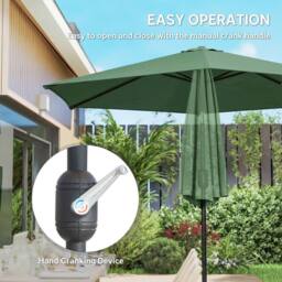 OUTSUNNY 2.6M Garden Parasol Umbrella with Aluminium Pole, Tilt, Crank in Dark Green - Size: 260 cm x 100 cm - thumbnail 4