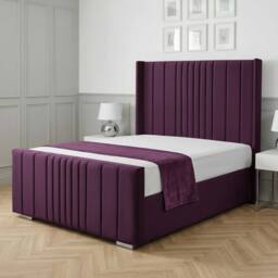 Living Comfort Bedz Cambridge Wingback Upholstered Bed Slatted Base with 48-Inch Headboard in Purple - Size: Single