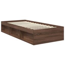 Berkfield Home Bed Frame with Headboard Brown Oak 90 x 200 cm Solid Pine Wood - thumbnail 5