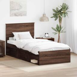 Berkfield Home Bed Frame with Headboard Brown Oak 90 x 200 cm Solid Pine Wood