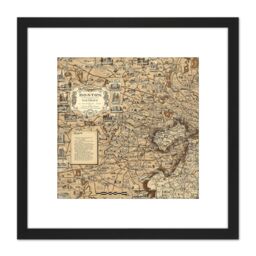 Artery8 1938 Ernest Dudley Chase Map Boston Massachusetts 8X8 Inch Square Wooden Framed Wall Art Print Picture with Mount in Black - thumbnail 1
