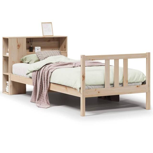 Berkfield Home Bookcase Bed without Mattress 75x190cm Solid Wood Pine in Natural - Size: 75x190 cm - image 1