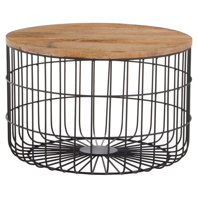 Orsina Wooden Side Table with Black Open Frame, Cage Dersign End Table, Sturdy Iron Cage Bedside Table - image 1