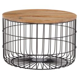 Orsina Wooden Side Table with Black Open Frame, Cage Dersign End Table, Sturdy Iron Cage Bedside Table - thumbnail 1