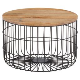 Orsina Wooden Side Table with Black Open Frame, Cage Dersign End Table, Sturdy Iron Cage Bedside Table - thumbnail 2