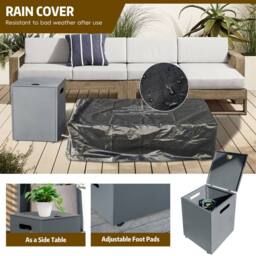 MIMO 7-Seater Garden Aluminum Teak Armrest Sofa Set with Iron Firepit Table in Grey - Size: 1 Pack - thumbnail 8