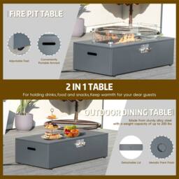MIMO 7-Seater Garden Aluminum Teak Armrest Sofa Set with Iron Firepit Table in Grey - Size: 1 Pack - thumbnail 7