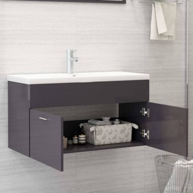 Berkfield Home Sink Cabinet with Built-in Basin High Gloss Grey Engineered Wood - image 1