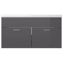 Berkfield Home Sink Cabinet with Built-in Basin High Gloss Grey Engineered Wood - thumbnail 7